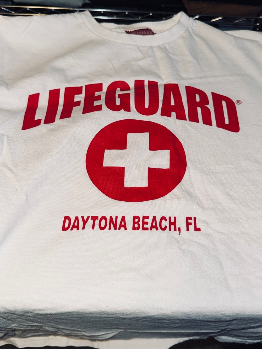 Lifeguard Daytona Beach White T-Shirt with Red Print